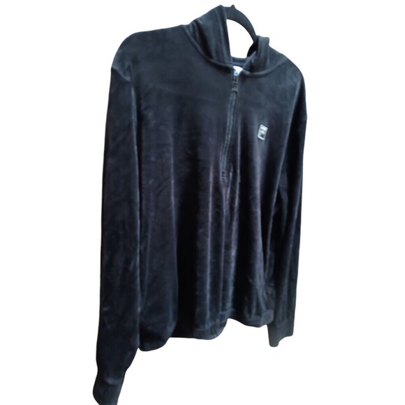 Fila Women Velour 1/2 Zip Hooded Sweater Elastic waistband Black size XL - Picture 2 of 6